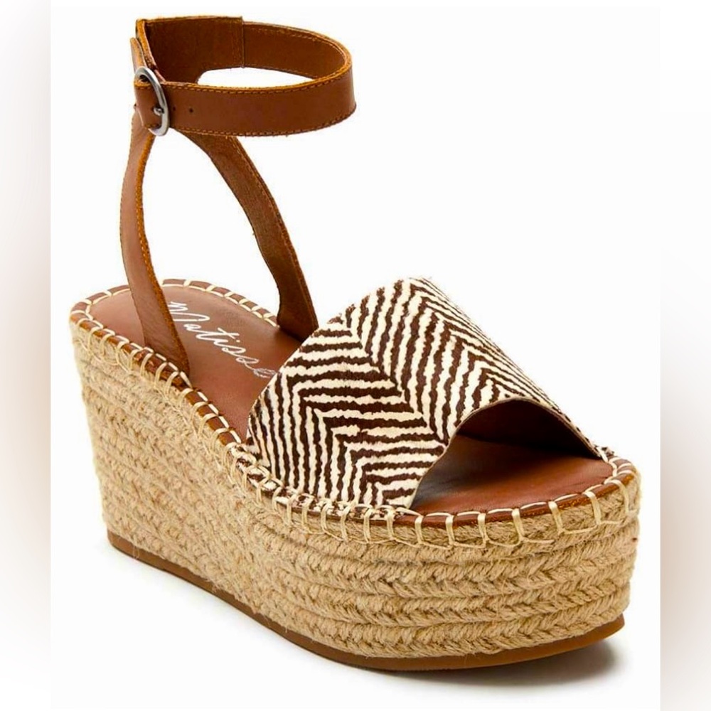 Matisse Trapeze Cognac Cow Hair Espadrille Wedge Sandals • Women’s Size 7